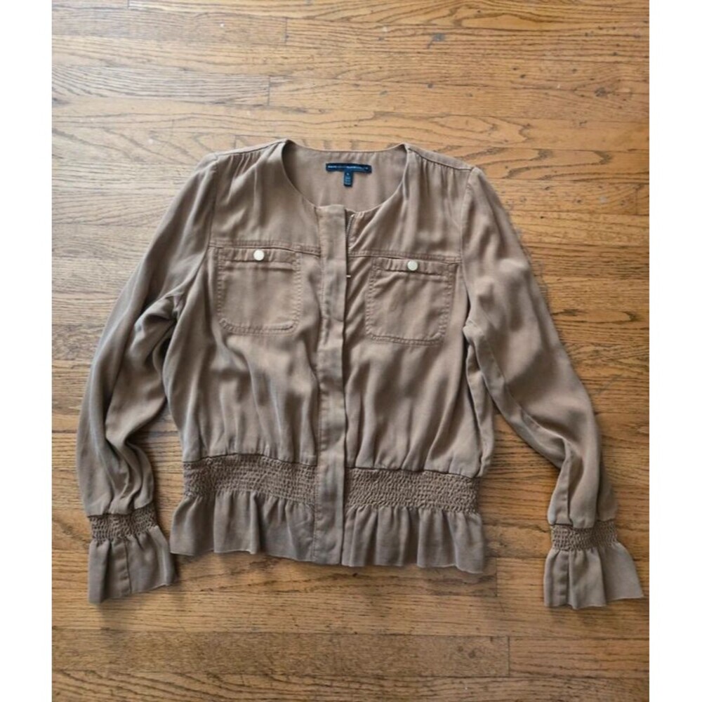 White House Black Market Womens Chambray Zip Up Blouse